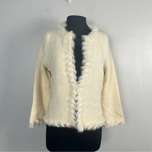 Jones New York Signature fur Knit Long Sleeve Jacket Blazer Cream petite medium